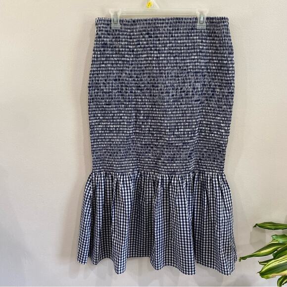 J.Crew Smocked Blue and White Midi skirt in Gingham Print - Picture 3 of 9